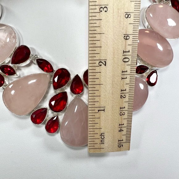 Rose Quartz Garnet 925 Large Necklace Bracelet Earrings - Picture 7 of 16
